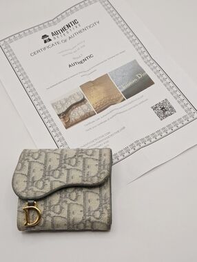 Auth Christian Dior Trotter Saddle Canvas Gray Tri-fold Wallet With Certificate